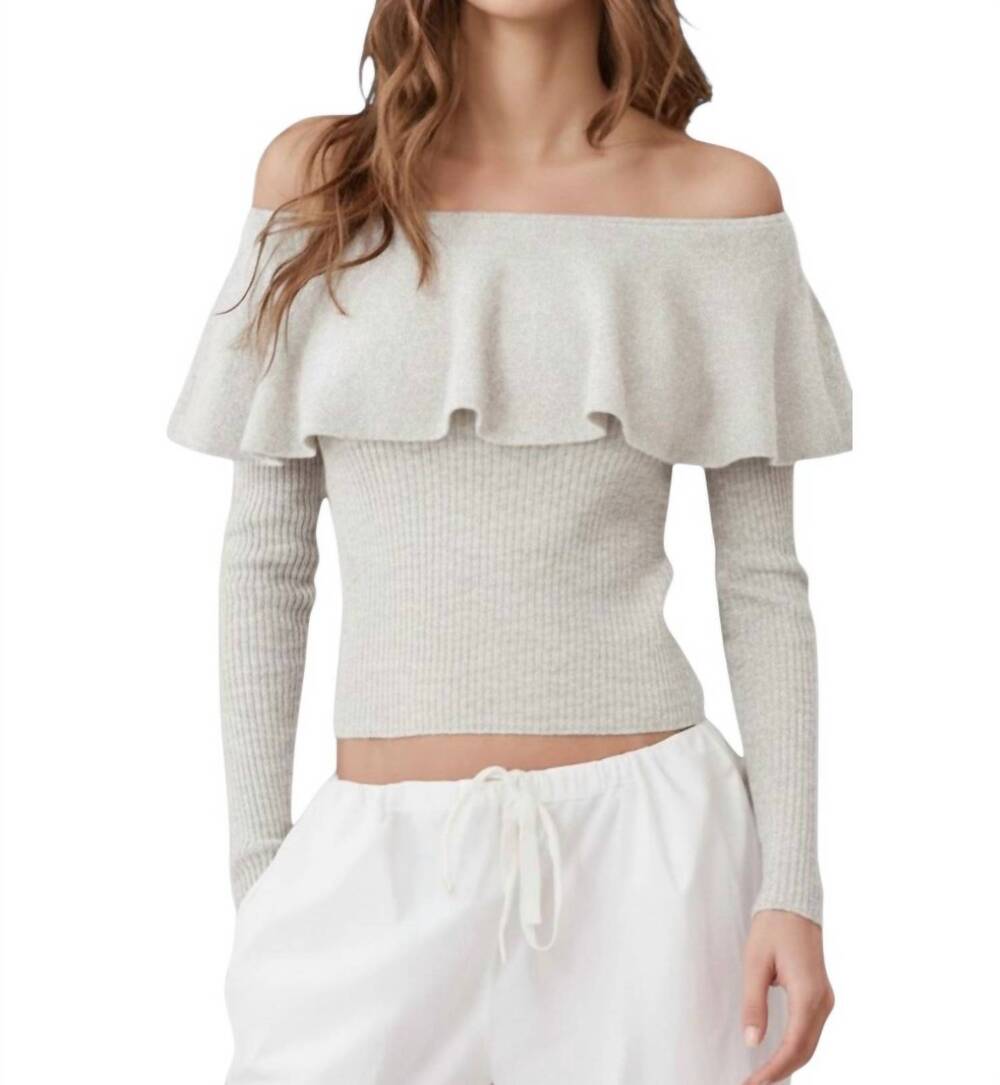 NEW AUTUMN CASHMERE rib off-the-shoulder ruffle top in chalk